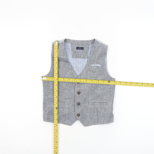 Next Boys Grey Linen Cotton Waistcoat 4-5 Years Formal Wedding Suit Vest