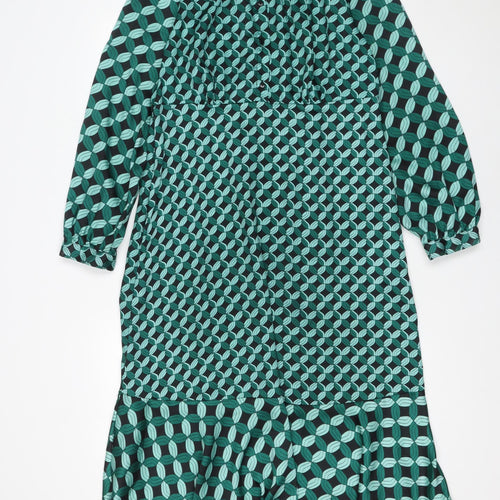 Gallery Women Green Geometric Midi A-Line Dress UK 12