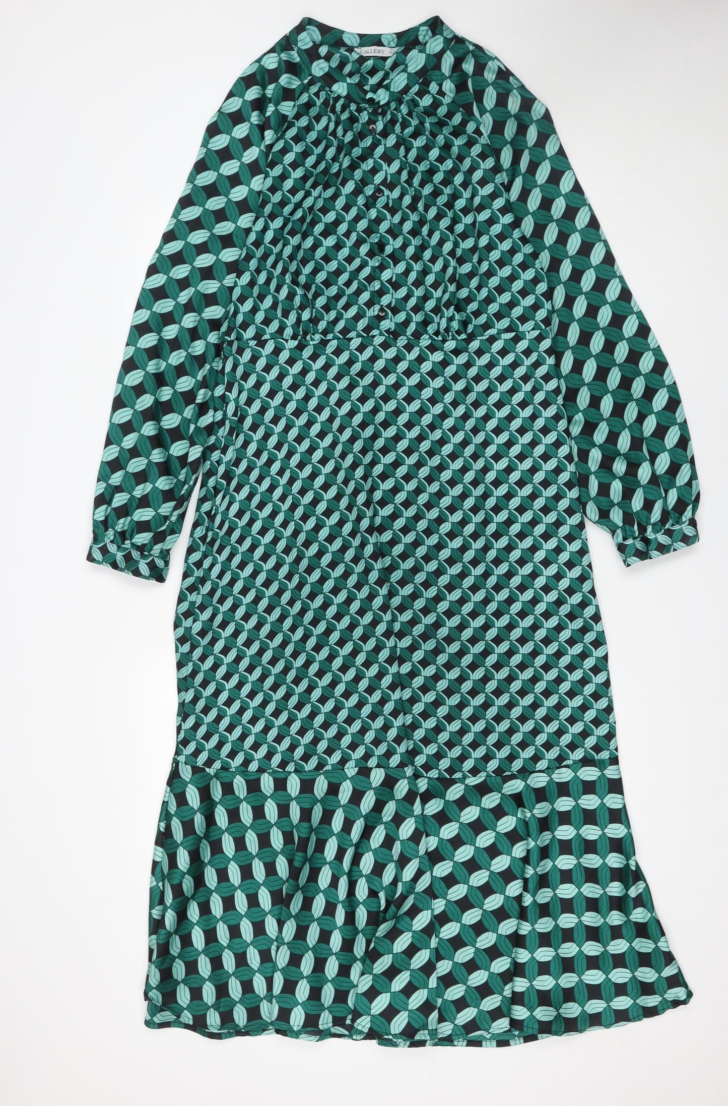 Gallery Women Green Geometric Midi A-Line Dress UK 12