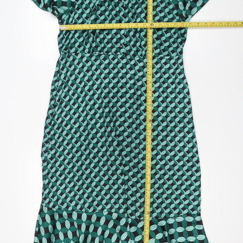 Gallery Women Green Geometric Midi A-Line Dress UK 12