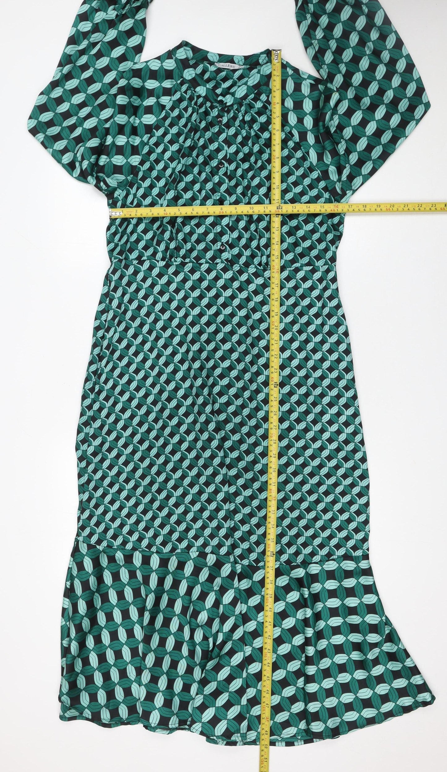 Gallery Women Green Geometric Midi A-Line Dress UK 12