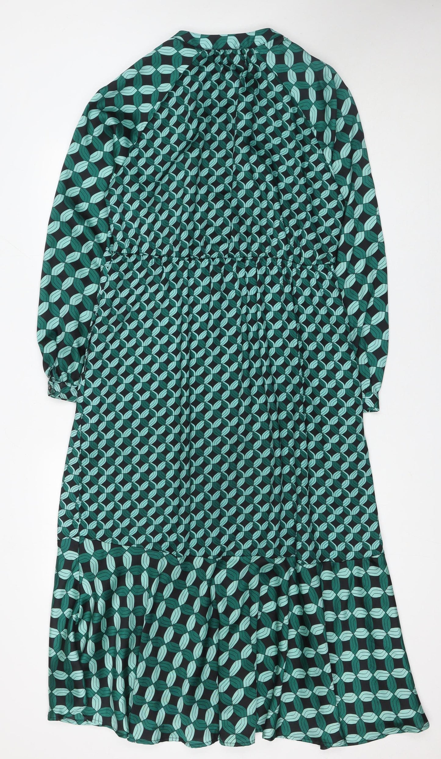 Gallery Women Green Geometric Midi A-Line Dress UK 12
