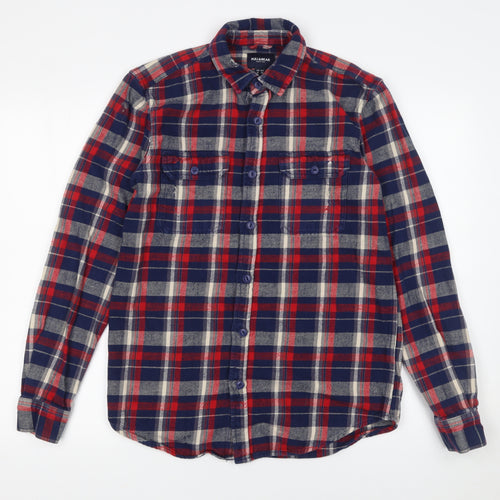 Pull&Bear Men's Red Navy Check Flannel Button-Up Shirt Size S