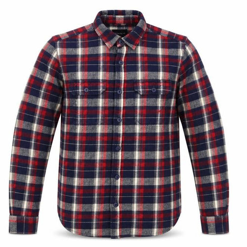 Pull&Bear Men's Red Navy Check Flannel Button-Up Shirt Size S