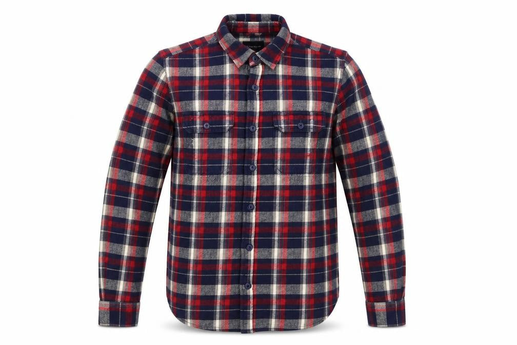 Pull&Bear Men's Red Navy Check Flannel Button-Up Shirt Size S