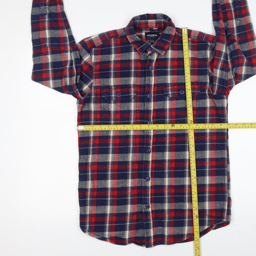 Pull&Bear Men's Red Navy Check Flannel Button-Up Shirt Size S