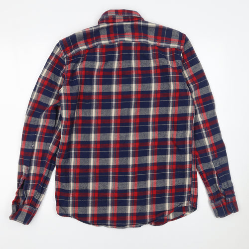 Pull&Bear Men's Red Navy Check Flannel Button-Up Shirt Size S
