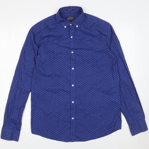 Sfera Men Blue Regular Fit Button-Up Polka Dot Long Sleeve Shirt M