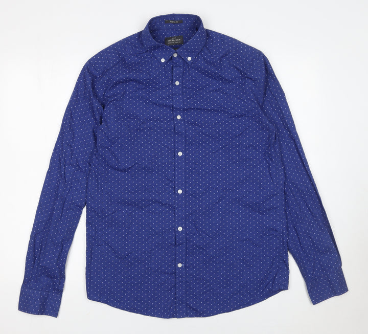 Sfera Men Blue Regular Fit Button-Up Polka Dot Long Sleeve Shirt M