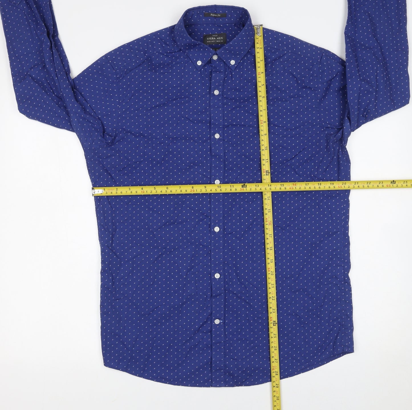 Sfera Men Blue Regular Fit Button-Up Polka Dot Long Sleeve Shirt M