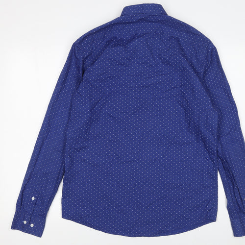 Sfera Men Blue Regular Fit Button-Up Polka Dot Long Sleeve Shirt M