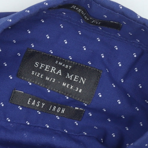 Sfera Men Blue Regular Fit Button-Up Polka Dot Long Sleeve Shirt M