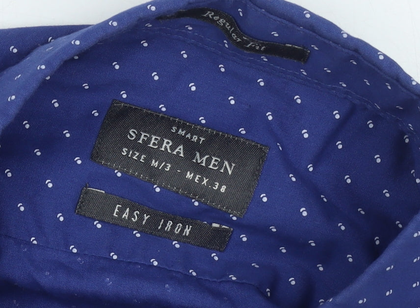 Sfera Men Blue Regular Fit Button-Up Polka Dot Long Sleeve Shirt M
