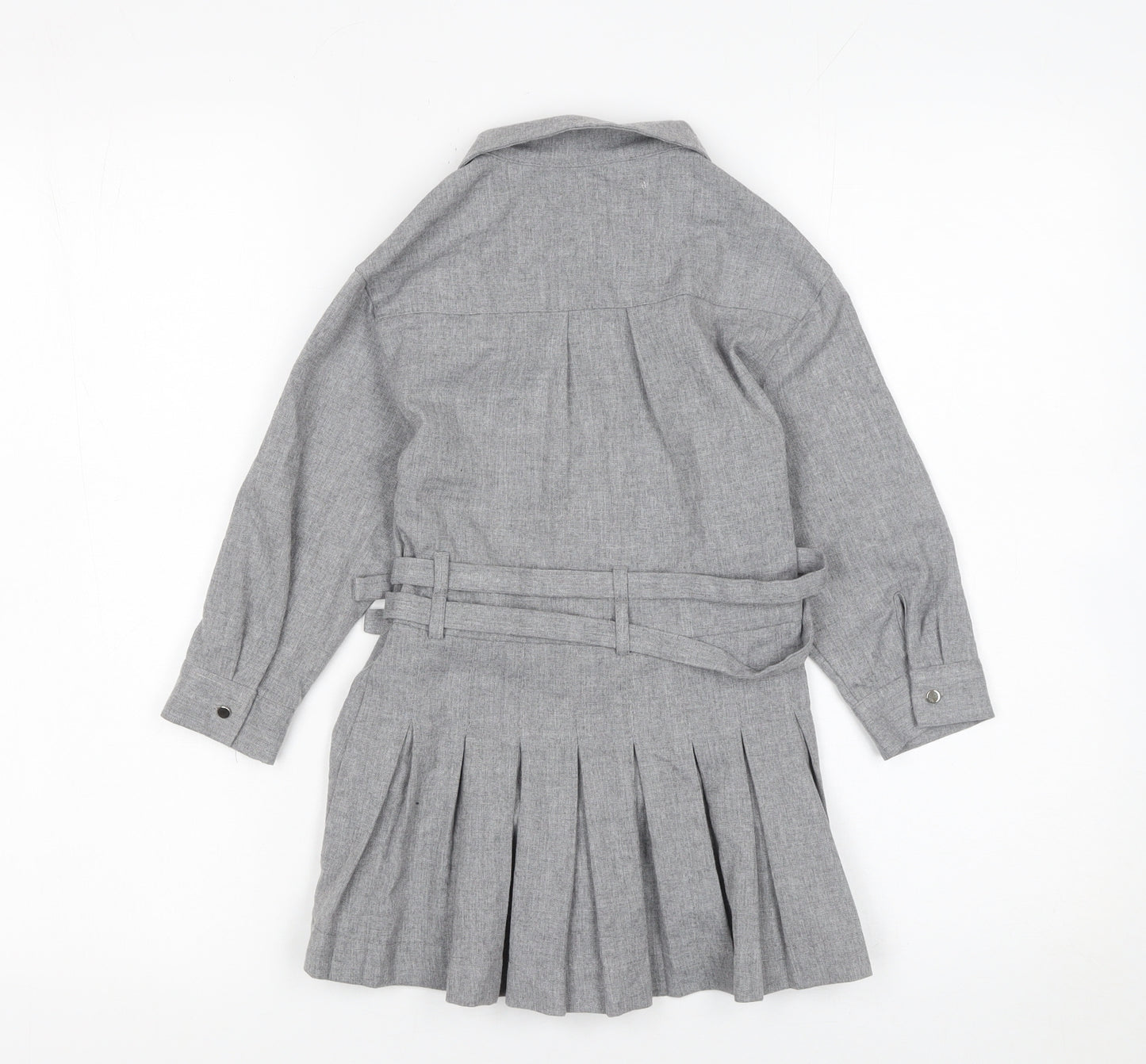 Zara Girls Grey Belted Pleated Shirt Dress 6 Years Woven Long Sleeve