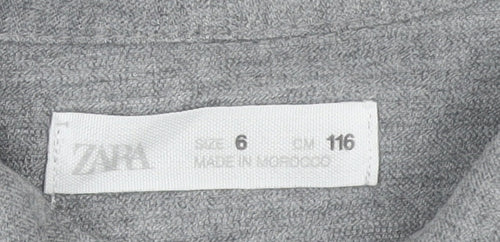 Zara Girls Grey Belted Pleated Shirt Dress 6 Years Woven Long Sleeve
