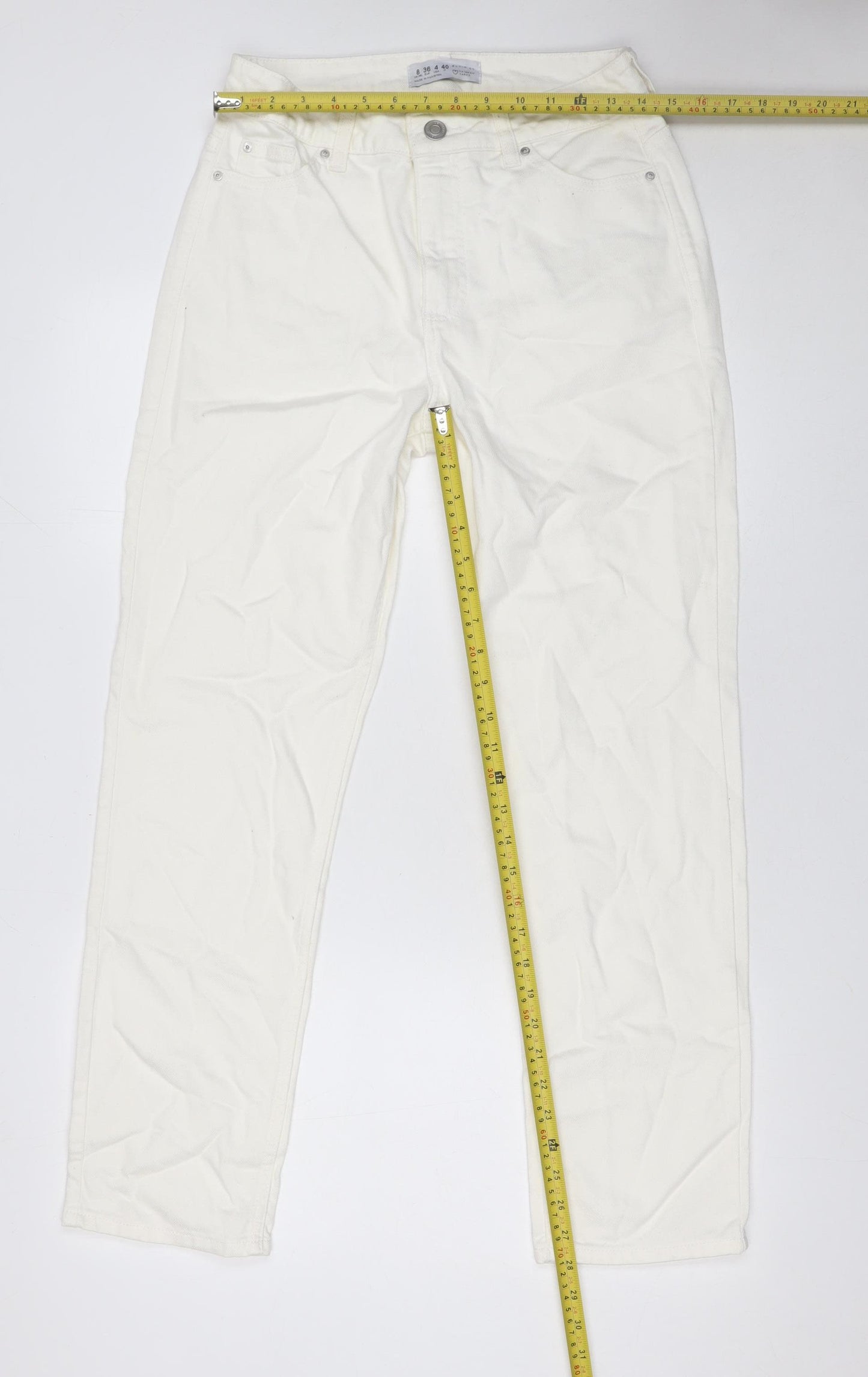 Primark Women’s White Straight Denim Jeans Size 8 Cotton