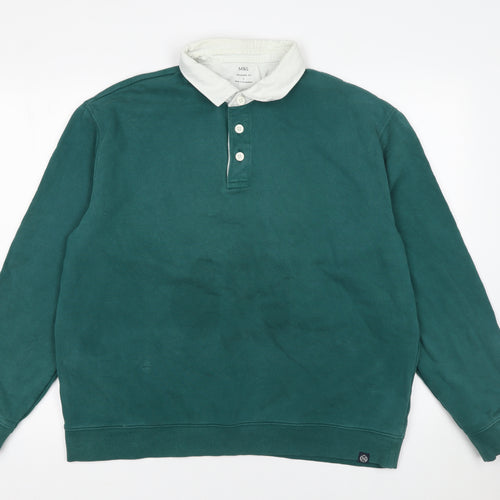 Marks and Spencer Men's Green Collared Henley Sweatshirt L Relaxed Fit