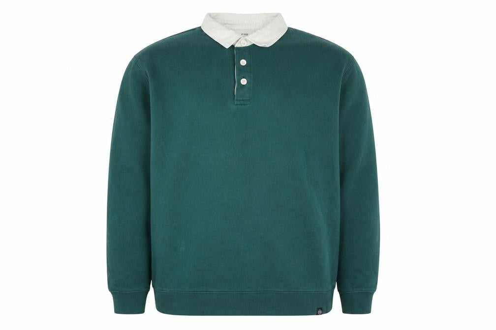 Front view of Marks & Spencer Men's Green Collared Henley Sweatshirt L Relaxed Fit