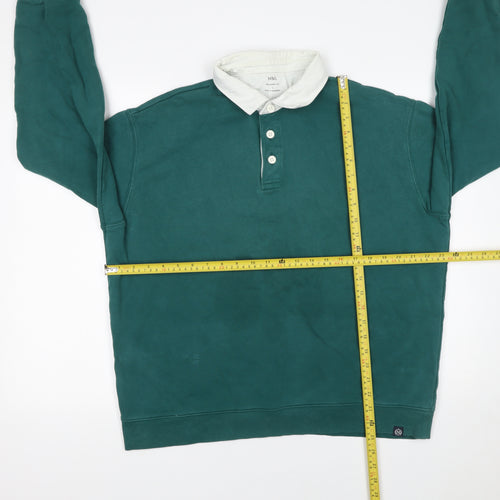 Marks and Spencer Men's Green Collared Henley Sweatshirt L Relaxed Fit
