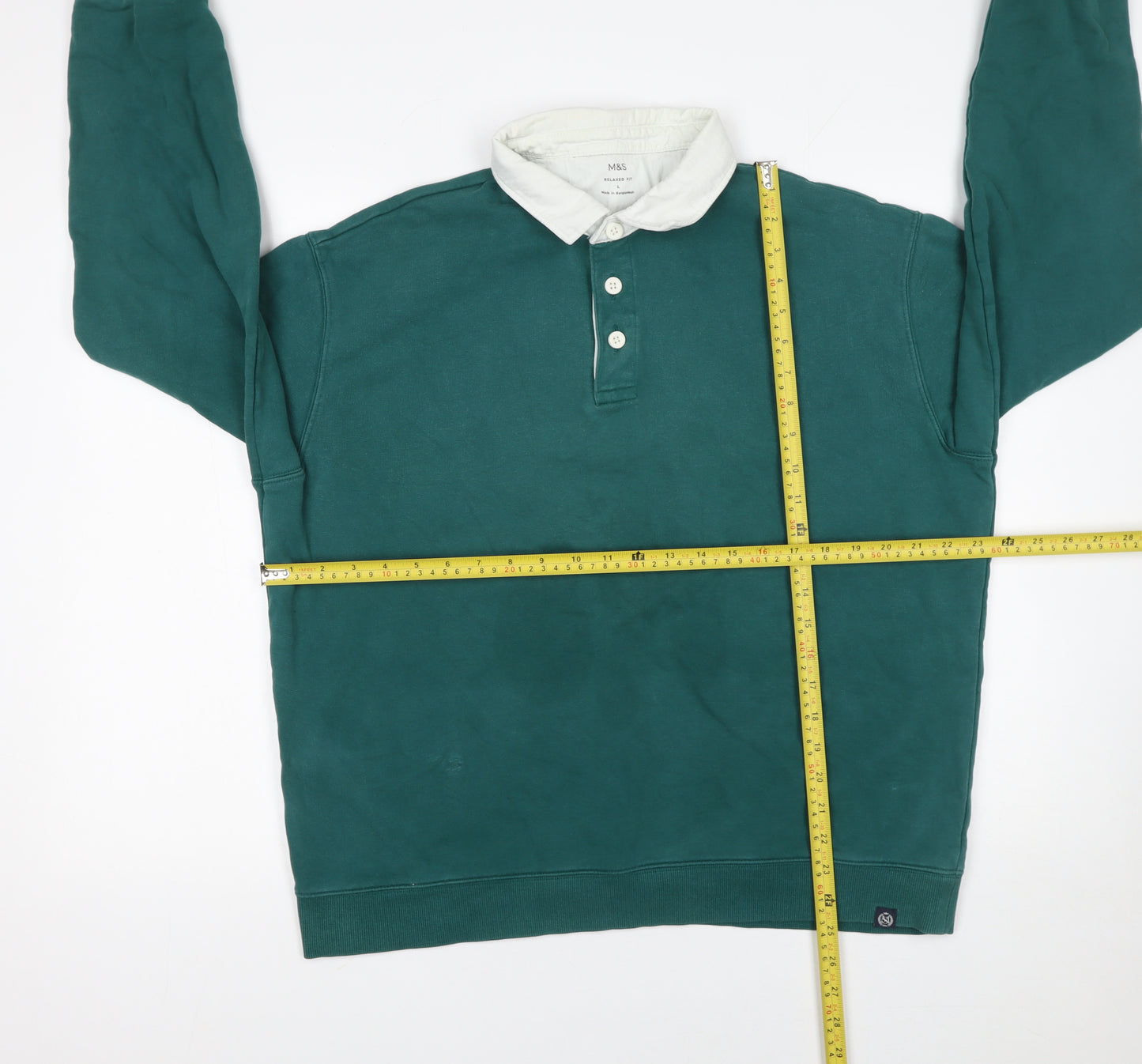 Marks and Spencer Men's Green Collared Henley Sweatshirt L Relaxed Fit