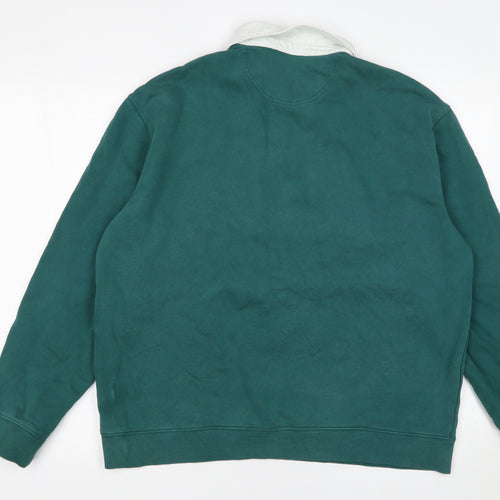 Marks and Spencer Men's Green Collared Henley Sweatshirt L Relaxed Fit