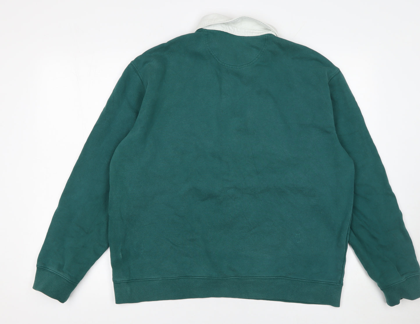 Marks and Spencer Men's Green Collared Henley Sweatshirt L Relaxed Fit