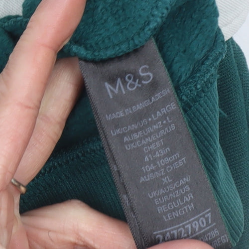 Marks and Spencer Men's Green Collared Henley Sweatshirt L Relaxed Fit