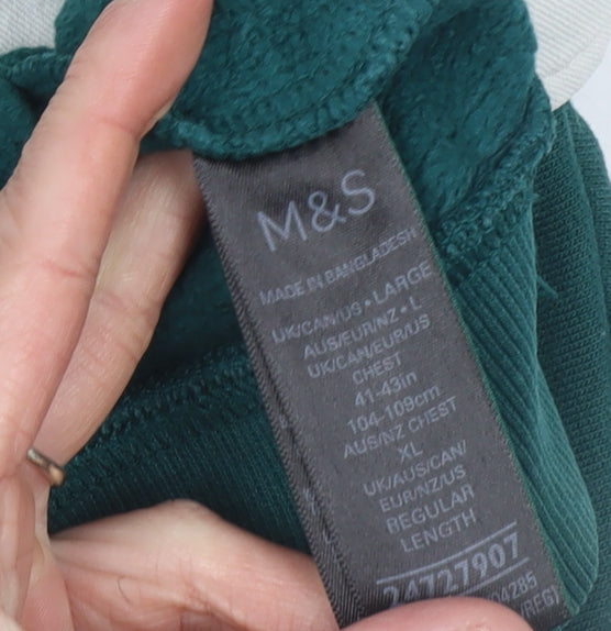 Marks and Spencer Men's Green Collared Henley Sweatshirt L Relaxed Fit