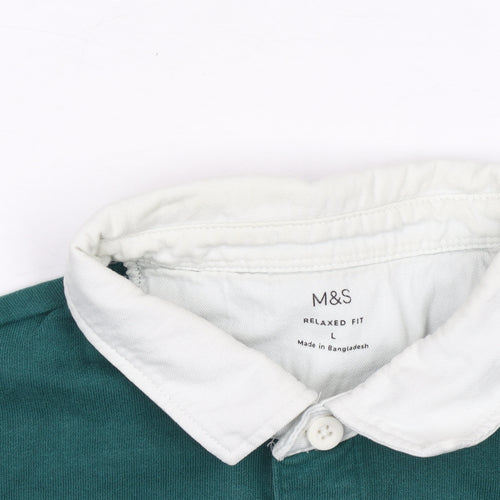 Marks and Spencer Men's Green Collared Henley Sweatshirt L Relaxed Fit