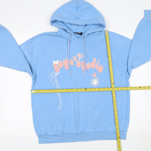 Boohoo Women Blue Pullover Hoodie Small Graphic Print Cotton Blend
