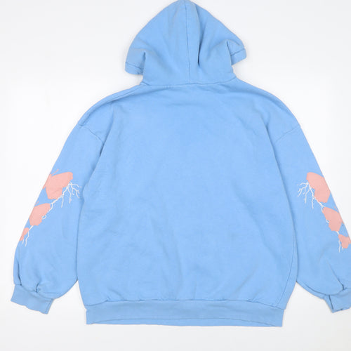 Boohoo Women Blue Pullover Hoodie Small Graphic Print Cotton Blend
