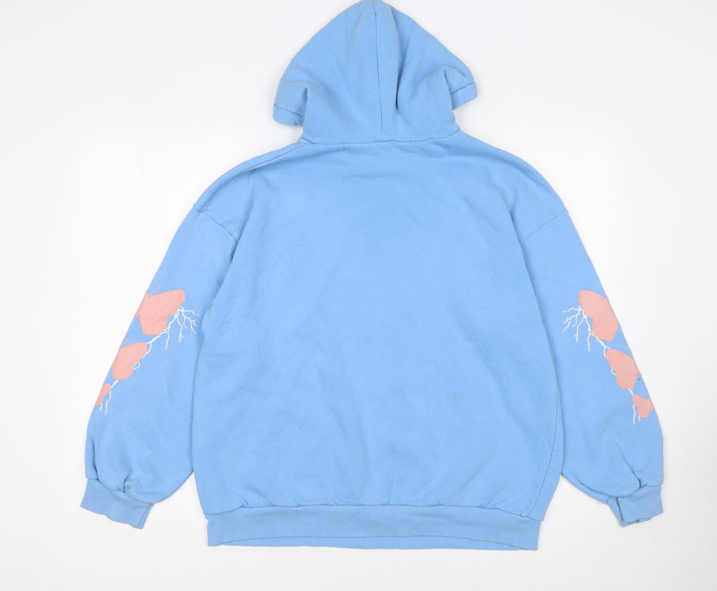 Boohoo Women Blue Pullover Hoodie Small Graphic Print Cotton Blend