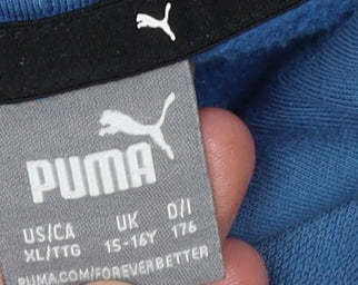 Puma Boys Blue Pullover Hoodie 15-16 Years Regular Fit Fleece Sweatshirt