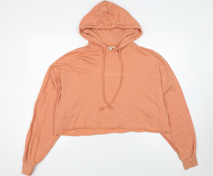 Collusion Women's Orange Cropped Hoodie UK 8 100% Cotton