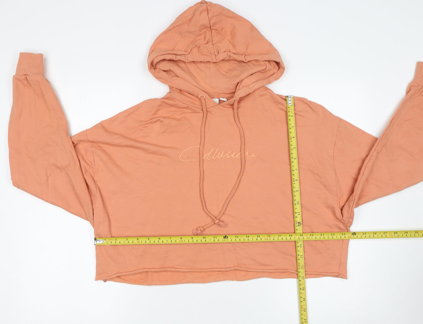 Collusion Women's Orange Cropped Hoodie UK 8 100% Cotton