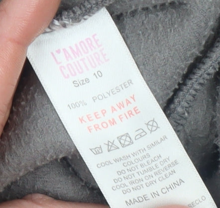 L'Amore Couture Womens Grey Fleece 1/4 Zip Pullover Sweatshirt Size 10