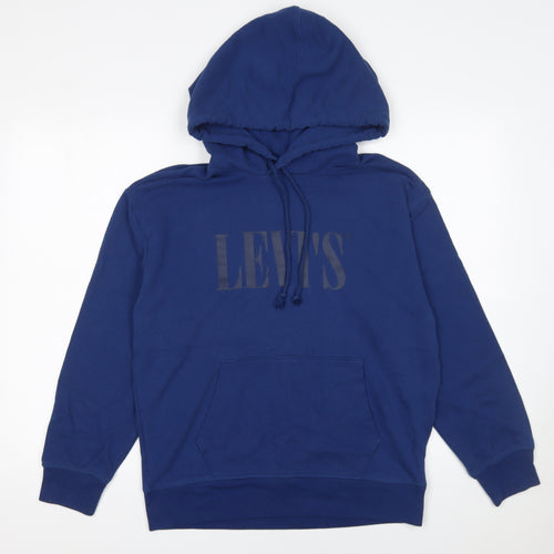 Levi's Men's Blue Pullover Hoodie S Logo Cotton Blend Fleece
