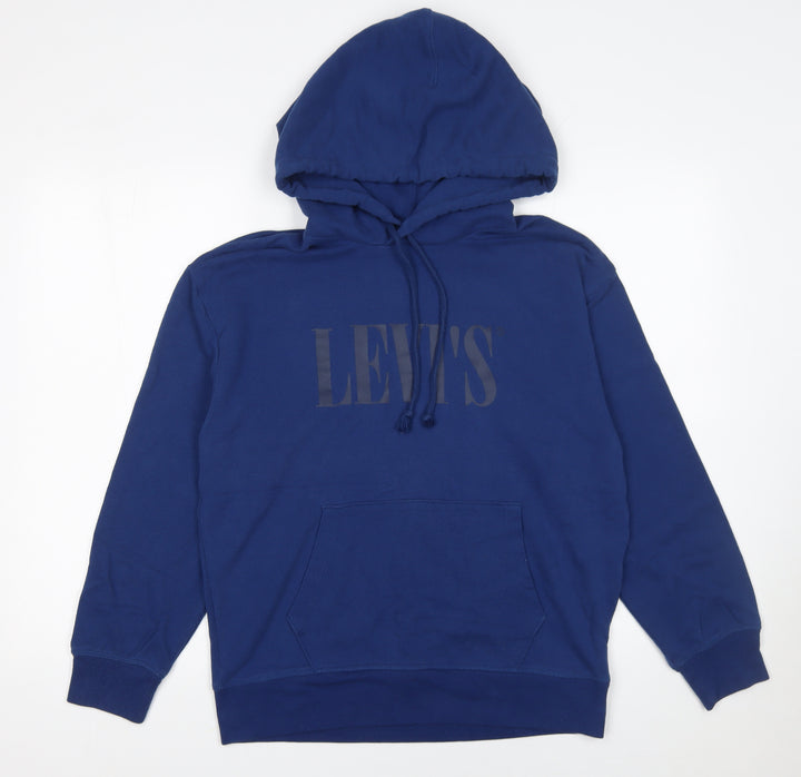 Levi's Men's Blue Pullover Hoodie S Logo Cotton Blend Fleece