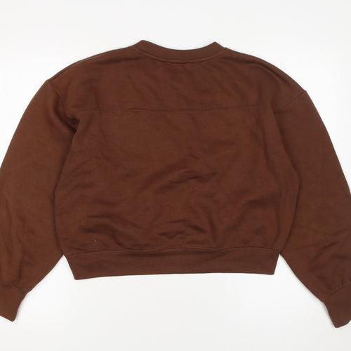 Zara Women Brown Pullover Sweatshirt Size S Crew Neck Cotton Blend