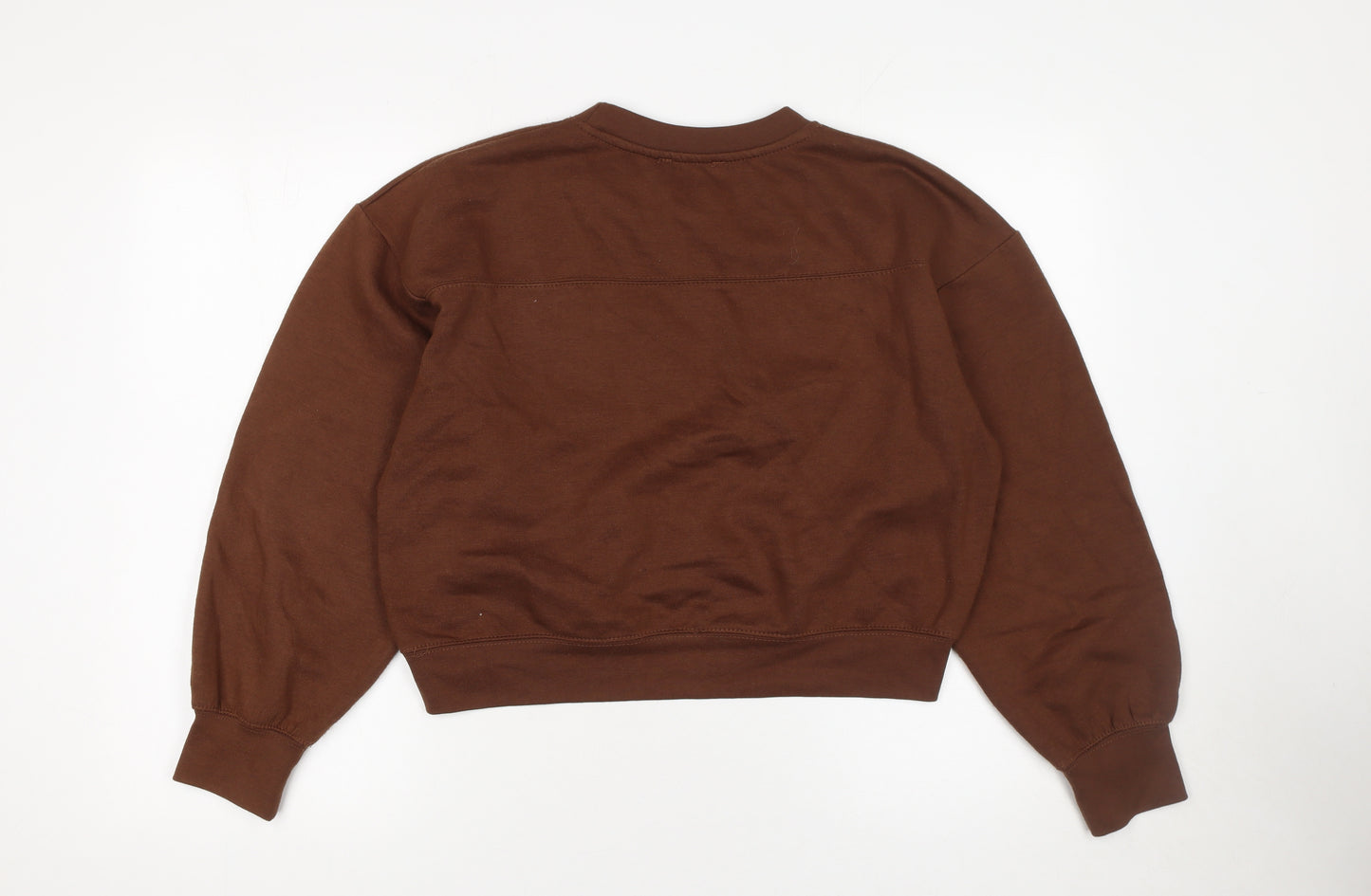 Zara Women Brown Pullover Sweatshirt Size S Crew Neck Cotton Blend