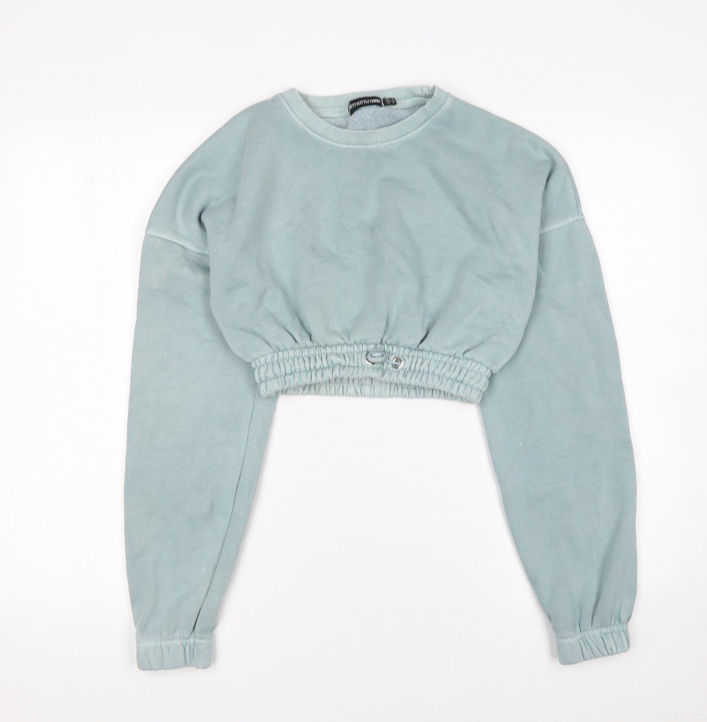 PrettyLittleThing Women Blue Cropped Pullover Sweatshirt UK 4 Cotton Blend