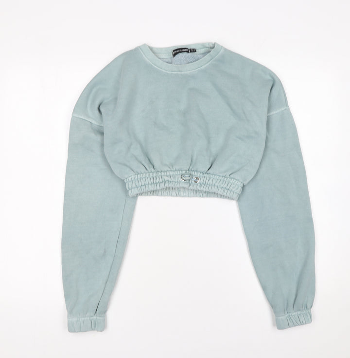 PrettyLittleThing Women Blue Cropped Pullover Sweatshirt UK 4 Cotton Blend