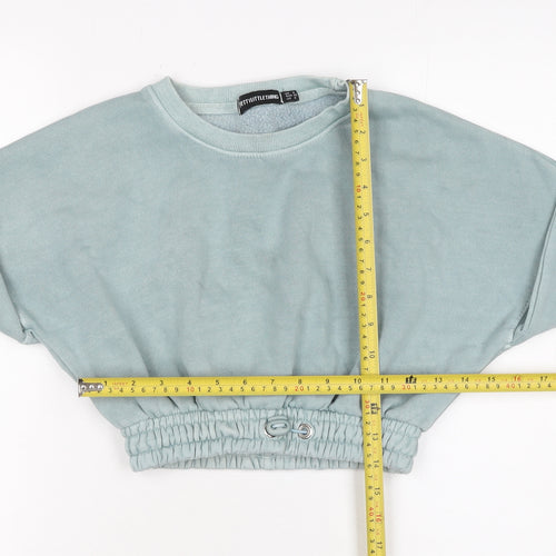 PrettyLittleThing Women Blue Cropped Pullover Sweatshirt UK 4 Cotton Blend