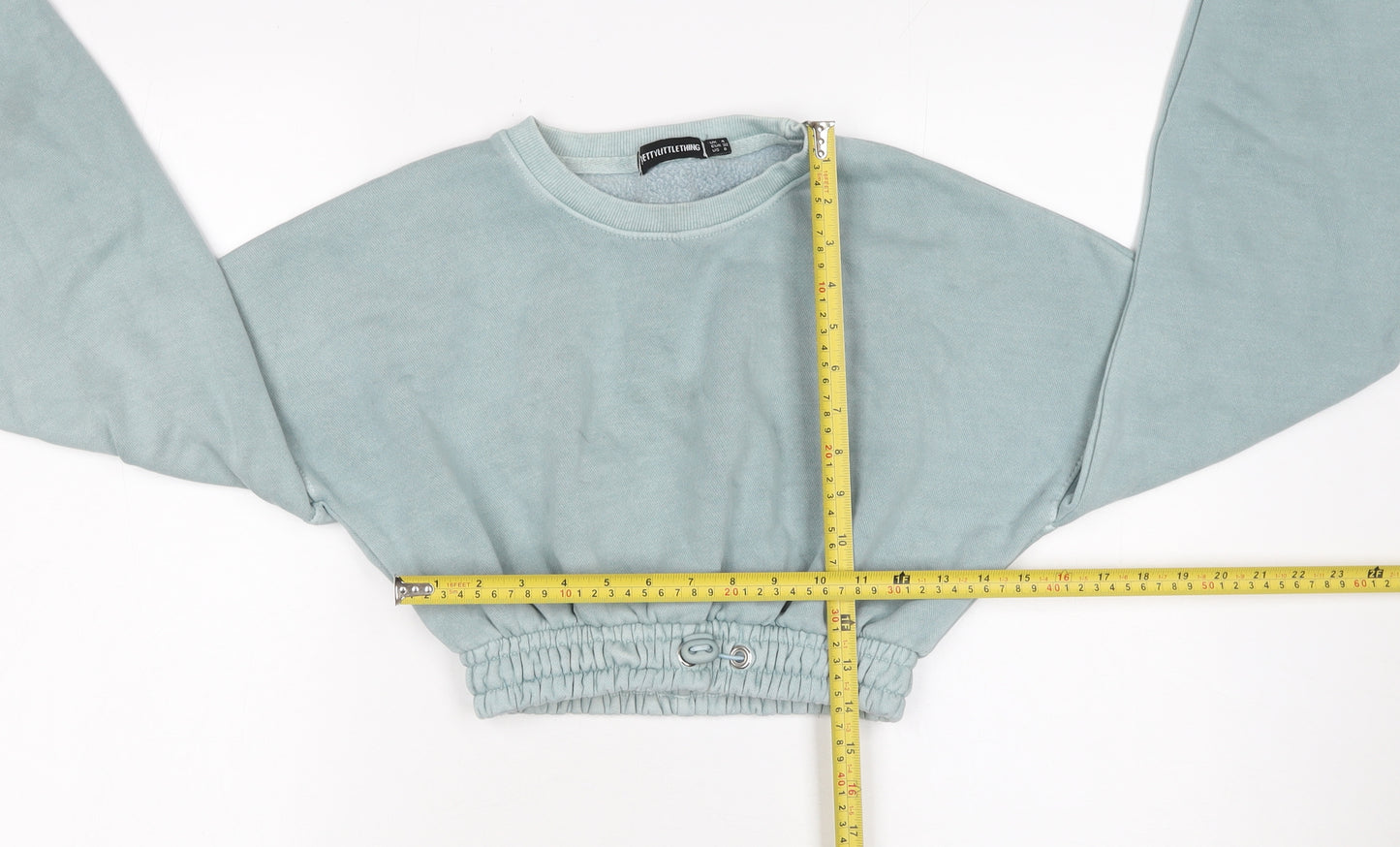 PrettyLittleThing Women Blue Cropped Pullover Sweatshirt UK 4 Cotton Blend