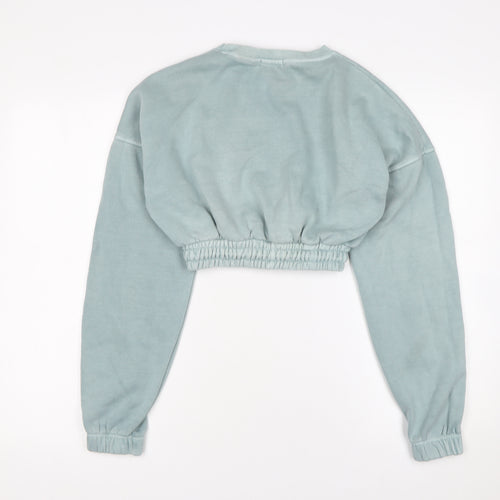 PrettyLittleThing Women Blue Cropped Pullover Sweatshirt UK 4 Cotton Blend