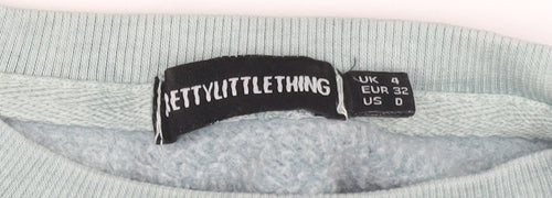 PrettyLittleThing Women Blue Cropped Pullover Sweatshirt UK 4 Cotton Blend