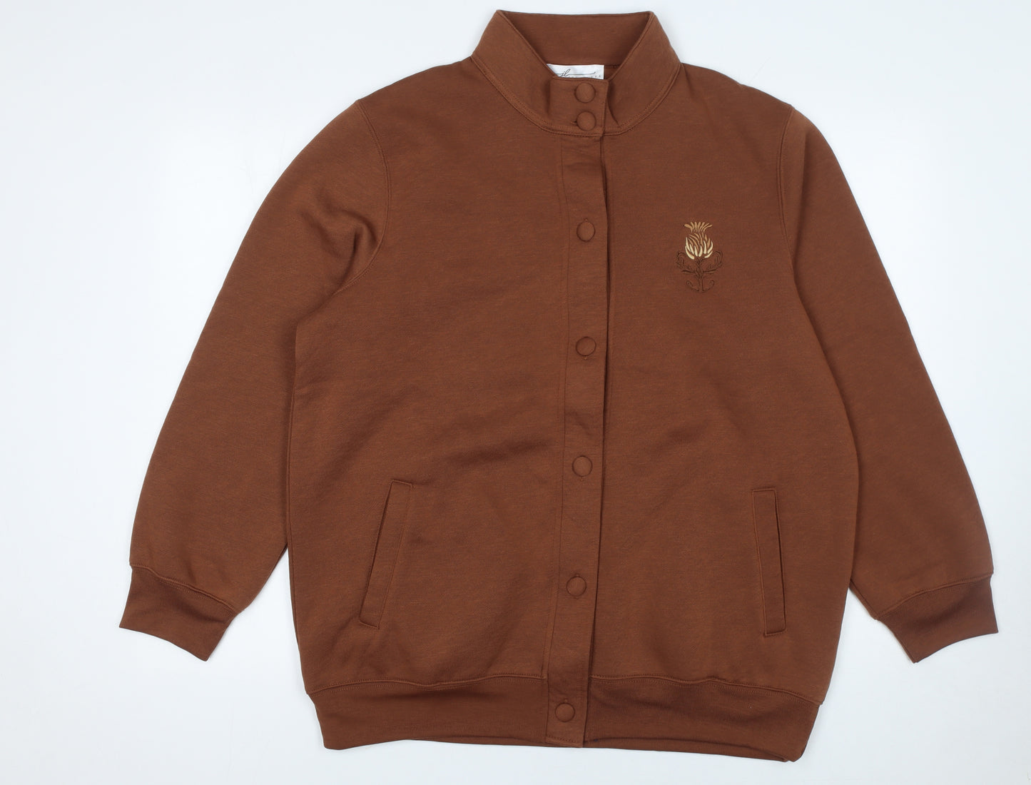 Jenny-Lee Women Brown Embroidered Button Sweatshirt Size 20