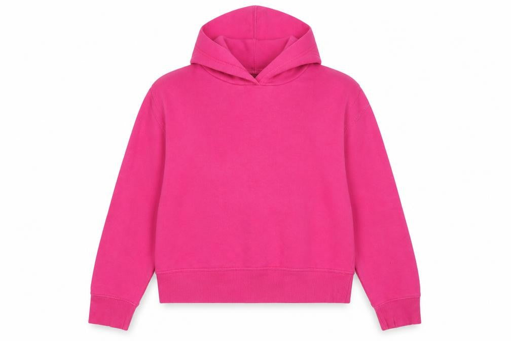 Front view of Zara women’s pink pullover hoodie cotton blend, size L, relaxed fit