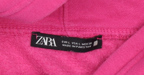 ZARA Womens Pink Pullover Hoodie Cotton Blend Size L Relaxed Fit