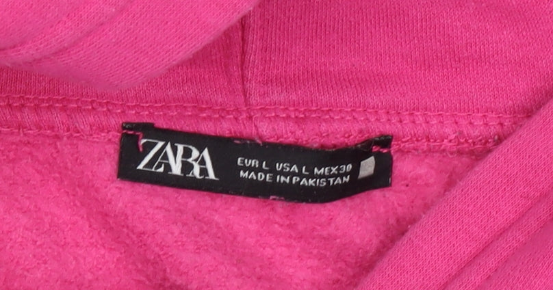ZARA Womens Pink Pullover Hoodie Cotton Blend Size L Relaxed Fit